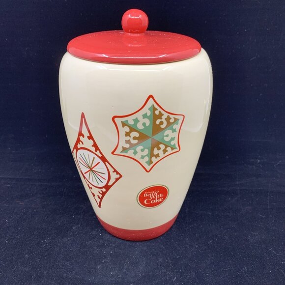 Coca-Cola Christmas Cookie Jar Things Go Better With Coke Ceramic Houston 9" Vtg - Picture 1 of 10